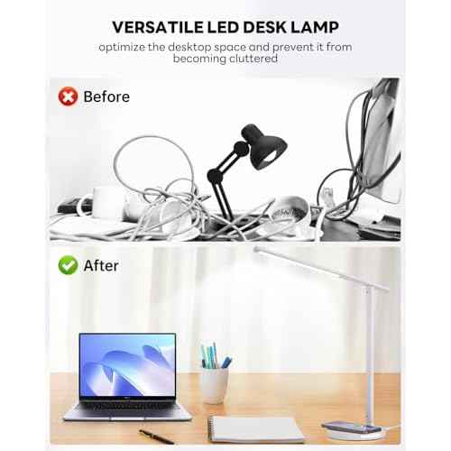 Upgraded LED Desk Lamp with Wireless Charger, Stepless Dimmable Foldable Table Lamp for Home Bedroom Office Sturdy Room, 3 Color Temperatures, Memory Function