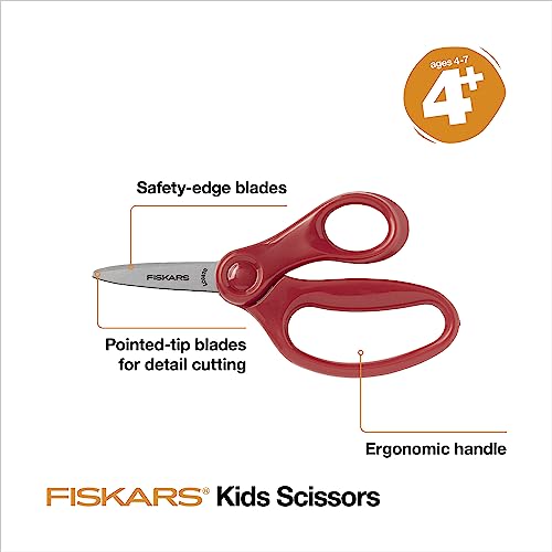 Fiskars Right-Handed 5-Inch Pointed-Tip Kids Scissors, 3-Pack for Ages 4-7, Safe & Durable