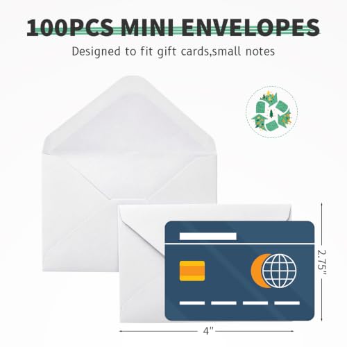 YINUOYOUJIA 100 Pack White Gift Card Envelopes 4 x 2.75 Inch Mini Business Card Holders