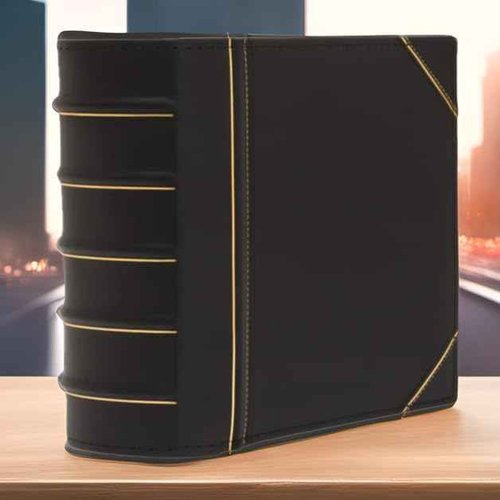 Executive Binder, English Leather, Hand Stitching and Ribbed Spine, Heavy Duty 3" Inch, 3 D-Ring with Buster, Black and Gold (3" inch)