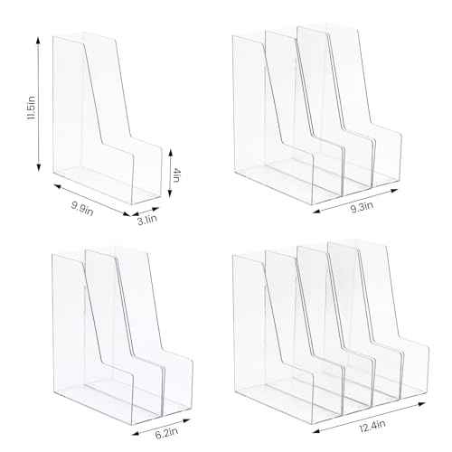 Vertical File Holder, Clear PET Desk Organizer and Storage Bins Holding for Magazines, Binders, Notebooks, Envelopes, Multi-purpose Plastic Document Organizer for Home Office, 4 pack
