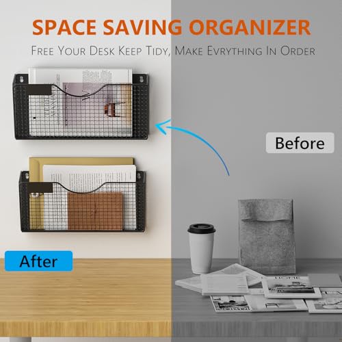 MFTEK Magnetic File Holder 2-Pack, Black - No-Drill Wall Mount, 13 lb Capacity