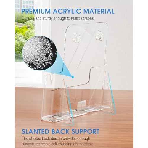 KTRIO Acrylic Brochure Holder 8.5 x 11 Clear Flyer Display Stand, Plastic Literature Holder for Trifold Brochures, Magazines, Menus, Pamphlets, Booklets, Documents, Desk or Wall Mount, 4 Pack