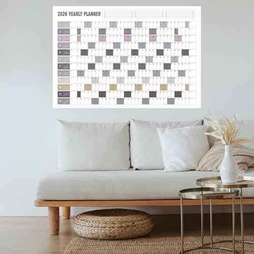 Yearly Wall Calendar with Holidays, Full Year Calendar One Page, Annual Year Wall Calendar with Stickers, Horizontal, 23"X 33" (Open), Paper Folded