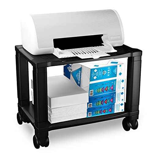 Home-Complete 2-Tier Office Desk Organizer Rolling Cart - Compact Portable Under-Desk Storage and Printer and Projector Stand with Wheels - 88 Lbs(Black)