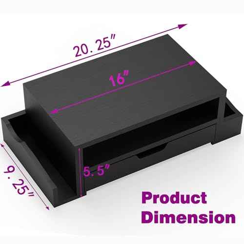Simple Trending Monitor Stand Riser and Computer Wood Desk Organizer with Drawer and Pen Holder for Laptop, Computer, iMac, Black