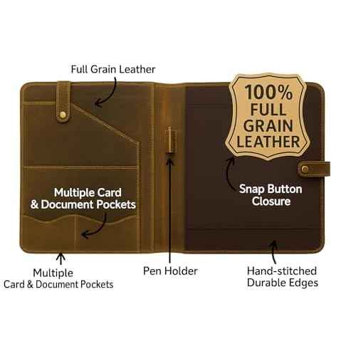 Leather Portfolio Organizer Padfolio Document Organizer with Snap Closure, Resume & Card Slots,Pen Holder,Writing PadFolio for A4/Letter Size Writing Legal Pad Leather Binder Portfolio for Men & Women