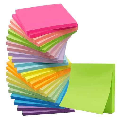 (24 Pack) Sticky Notes 3x3 in Post, 12 Bright Colors Sticky Note Self-Stick Notes Pads,Strong Adhesive, Easy to Post for Home, Office, Notebook