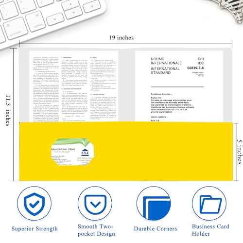 Zzrywuty 100 Packs Two Pocket File Folders with Business Card Slot,Textured Paper,Letter Size,Holds 100 Plus Sheets for School,Office,Business,Yellow