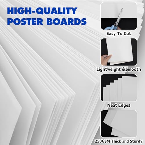TUXIYA 100 Pack White Poster Boards 13.5x17.5 Inches Heavy-Weight Cardstock