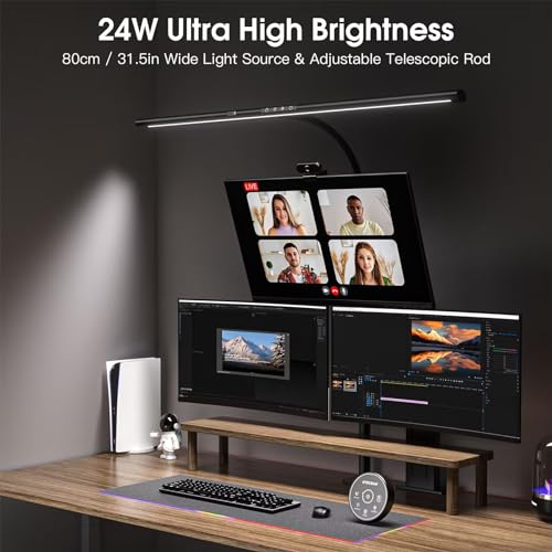 Desk Lamp, 31.5" Wide 24W for Home Office,Gesture Sensing Control Desk Light, Dimmable & Color Temperature, Eye-Caring Office Lamp, Brightest Architect Light for Screen/Workbench