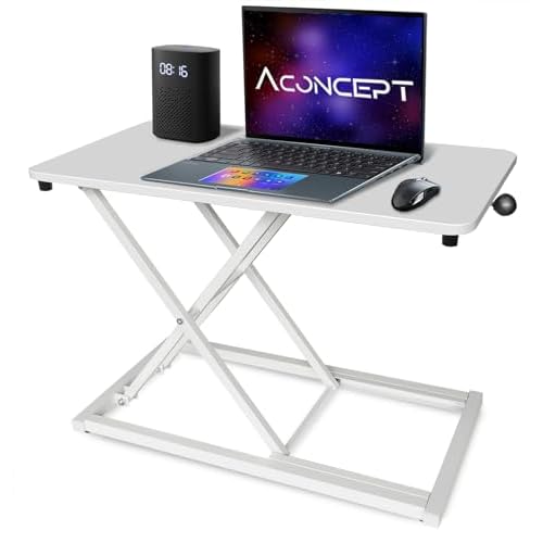 Aconcept Extra-Slim 26 x 14 inch White Lift Standing Desk Converter, Manual Adjustable Height Sit Stand up Desk Riser, Compact for Monitor or Laptop Workstation