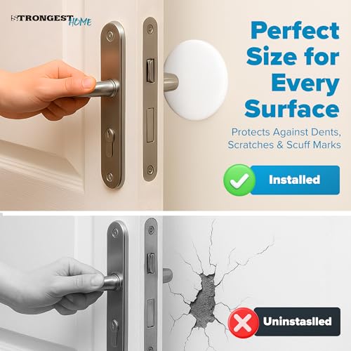 White XL Door Stop Wall Protectors 5-Inch, 3 Pack — No Drilling, Shock Absorbent Bumper