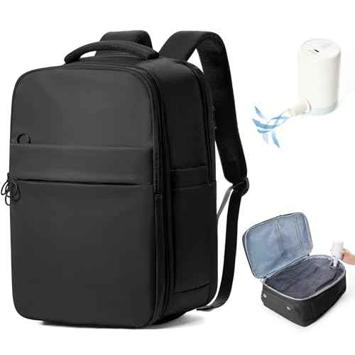 Vacuum Backpack Travel for Women Men, Airline Approved Vacuum Compression Backpack Bag Carry on Luggage Travel Essentials Backpacks with 15.6inch Laptop Compartment, Contain Pump, Black