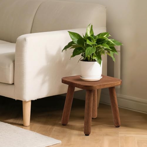 Slirike Walnut Small Wooden Step Stool 9.3" – 300 lbs, Tool-Free Assembly
