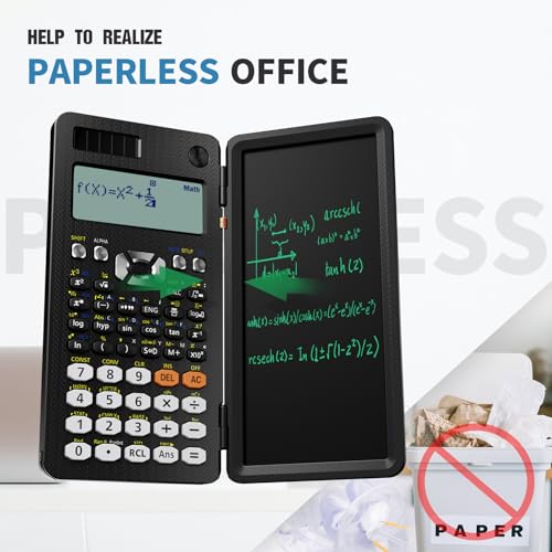 Scientific Calculators for Students 991ES Office Calculators Desktop, ROATEE 4-Line Display Calculator with Erasable LCD Writing Tablet, Solar Battery Power with Notepad Calculator for School