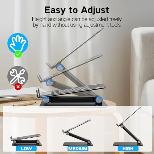 Adjustable Laptop Stand for Desk, Foldable Metal Riser, Ergonomic Support