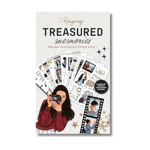 Rongrong Treasured Memory Sticker Book ? 24 Pages of Vintage-Inspired Stickers for Journals, Planners & Scrapbooks ? Neutral Tones, Handwritten Notes, Quotes & Photo Frame Stickers