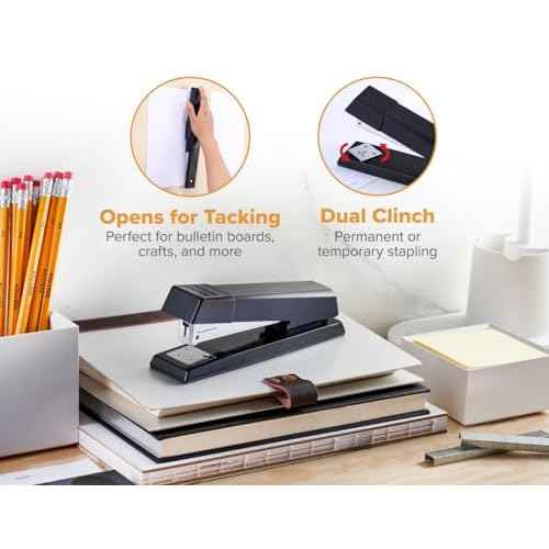 Bostitch Office Stapler, No-Jam Premium for Desktop, Includes 1,250 Staples, Full-Strip, 25 Sheet Capacity, Black