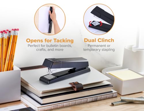 Bostitch No-Jam Premium Desktop Stapler - 1 Pack, 25 Sheet Capacity, Includes 1250 Staples, Black