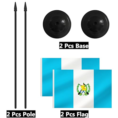 Yamiuo 2 Pack Guatemala Desk Flag Set with Black Pole & Base - Small Miniature Office & Classroom Decor