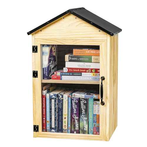 Little Library Box Outdoor, 2-Tier Little Library for Neighborhoods Community School, Weatherproof Solid Wood with Adjustable Shelf & Rust-Proof Hinges, Sharing books, Literature and Newspapers