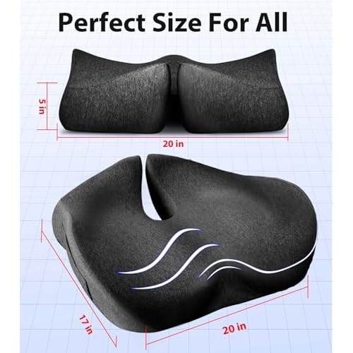 Seat Cushion, Memory Foam Pressure Relief Coccyx Cushion for Tailbone Pain, Extra-Large Butt Pad for Office Chair, Car Seat, and Gaming Chair Pain Relief, Extra Cover