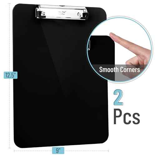 Mr. Pen- Plastic Clipboard, 12.5" x 9", 2 Pack, Black Clipboard Plastic, Low-Profile Metal Clip with Retractable Hanging Hole
