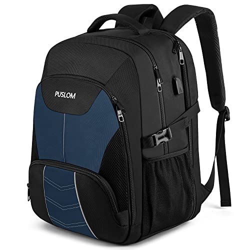 PUSLOM Extra Large Travel Laptop Backpack for Men 55L,Water Resistant 18.4 inch Big Business Laptop bags with USB Charging Port,TSA Friendly Anti Theft Computer Bag for Work College,Blue