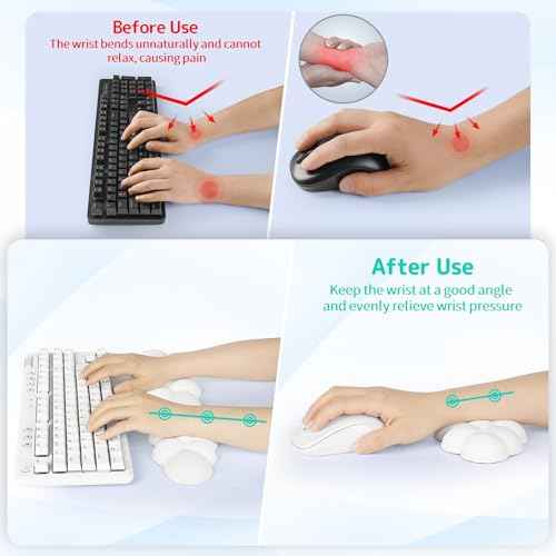 Cloud Wrist Rest Keyboard, Cloud Keyboard Wrist Pad Set with PU Leather Memory Foam, Cute Arm Rest for Palm Support, PC/Gaming Desk Accessories/Office Setup/Computer Hand Cushion - White