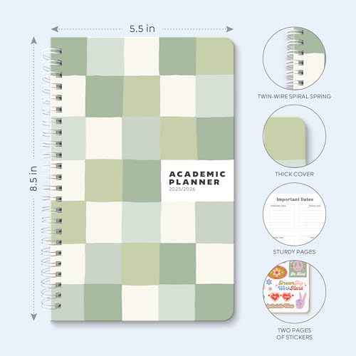 Sweetzer & Orange Academic Planner 2025-2026 ? Student Planner for August 2025 to July 2026 ? Weekly & Monthly Layout ? Sturdy Cover & Stickers ? Checkered Green Design ? 5.5¡± x 8.5¡±