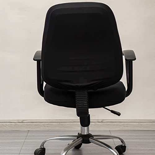 Melaluxe Universal 2-Piece Chair Cover Set (Black) - Backrest & Seat Slipcovers for Rotating Office Chairs