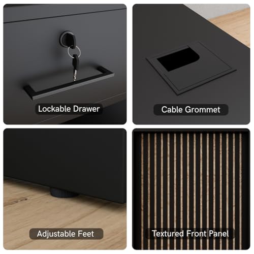 AGATEO Host Stand with Drawer – Small Black Reception Desk, 26in Checkout Counter