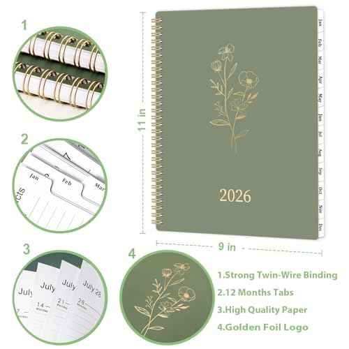 2026 Planner - Planner 2026 Weekly and Monthly with Tabs, 9¡¯¡¯ ¡¿ 11¡¯¡¯, Jan 2026 - Dec 2026, Hardcover, 12 Monthly Tabs, Premium Paper, Twin-wire Binding, Inner Pocket