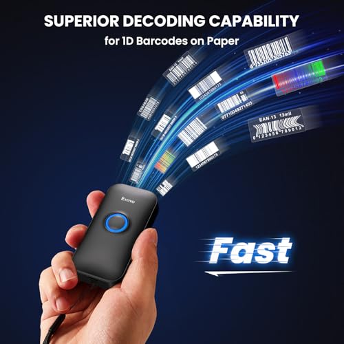 Eyoyo Mini 1D Bluetooth Barcode Scanner - Black Portable Handheld