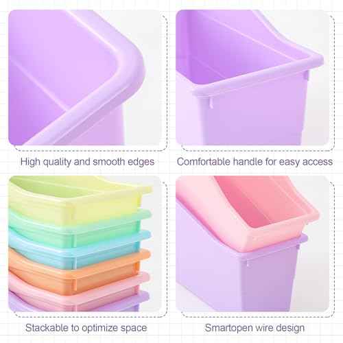 Blosssound 6 Set Book Bin with Label Stickers Plastic Stackable Organizing Bins 11.4 x 5.5 x 7.5 Inch Storage & Organization for Book Box Baskets for Classroom Library Home School Supplies