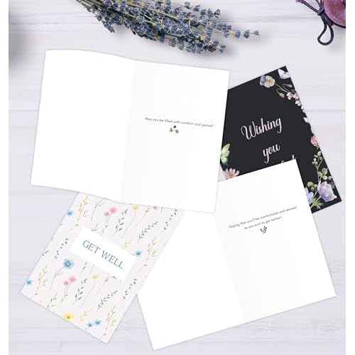 24 Pack Floral Get Well Cards with Self-adhesive Envelopes, 4"x6" Boxed Prefilled Greeting Note Cards to Friends, Relatives or Loved One, 24 Unique Designs