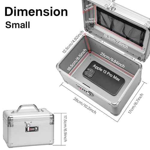Large Lock Box - 10.2x6.7x6.9 Inch Lockable Security Storage Case with Combination Lock, Locking Medicine Box for Personal Items, Passports and Pills, Lockbox for Home Office, Silver