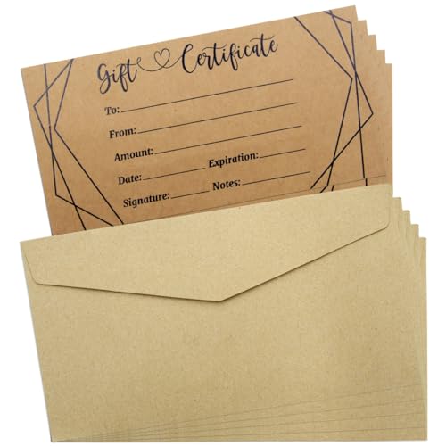 Ceiba Tree Brown Blank Gift Certificates for Business, 30 Pcs with Envelopes - 3.5 x 7 in