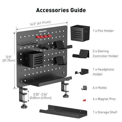 Clamp-on Desk Pegboard, Steel Desktop Organizer Magnetic Metal Peg Board for Gaming & Office, Standing Desk Accessories, No-Drill (Black)