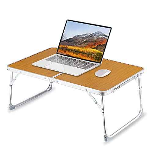 Foldable Laptop Table for Bed, SUVANE Lap Desk, Breakfast Serving Bed Tray, Portable Mini Picnic Table, Storage Space Laptop Desk Reading Holder(Bamboo)