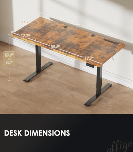 OffiGo 71-Inch Rustic Brown Electric Standing Desk with Memory Presets