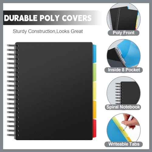 Yeaqee 4 Pack 5 Subject Notebook, College Ruled, Spiral Notebook with Removable Dividers, 8.5" x 11" 400 Pages (200 Sheets) Writing Journal for School Office Home Supplies