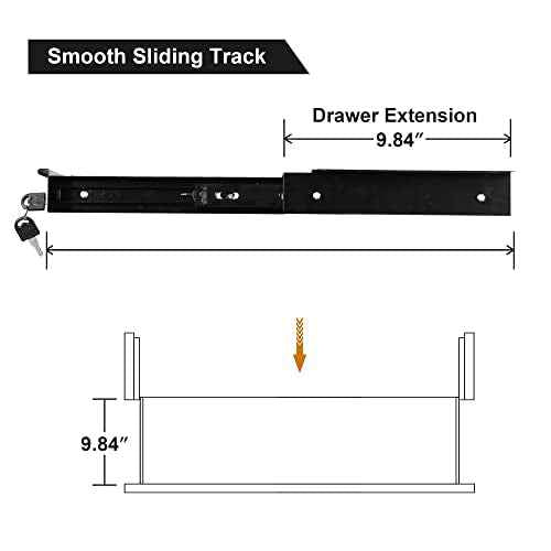 Frassie 17 Inch Under Desk Pull-Out Drawer with Lock Office Mounted Sliding Metal Pencil Drawer for Standing Desk