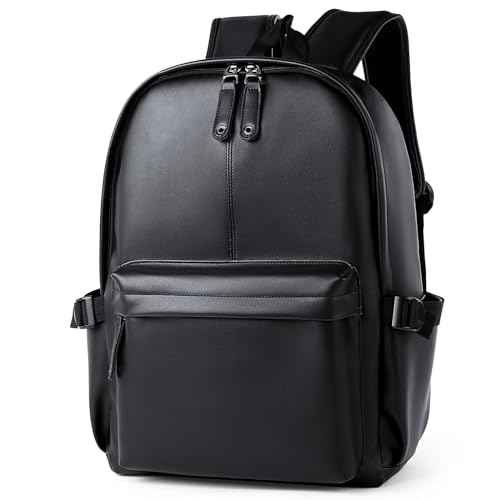 Pu Leather Laptop Backack For Men Women Classic Water-Resistant Purse Airplane Travel Backpacks Work Business Bag Black