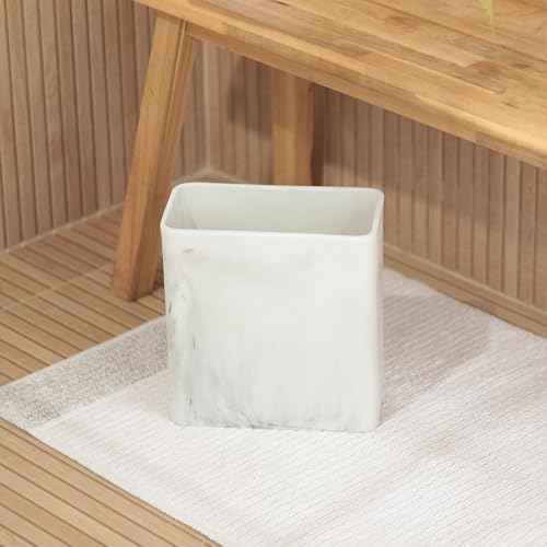 Essentra Home Marble Rectangular Trash Can for Home Office, Bedroom, Bathroom, Kitchen - 2.4 Gallon, 9 Liter Capacity - Fits in Narrow, Compact Spaces - Stable, Durable Polyresin