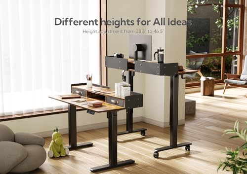 Claiks Rustic Brown 48 Inch Standing Desk with Drawers & Wheels - 47.2x23.6 Adjustable Height