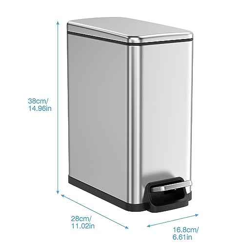 BETHEBEST Bathroom Trash Can with Lid Soft Close,2.6 Gallon Stainless Steel Garbage Can with Removable Wastebasket for Bathroom,Bedrom,Office(Silver)