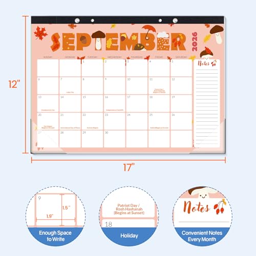 SUNEE Cute Desk Calendar 2026-2027, 17x12 Inches, Jul. 2026 - Dec. 2027, 18-Month Planner with Notes