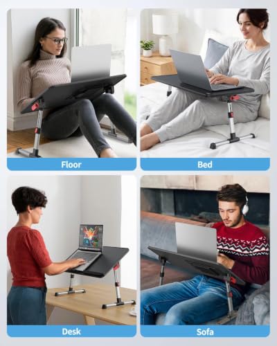 SAIJI Black Laptop Desk for Bed with Cooling Fan, Adjustable Table